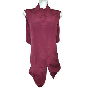 Red Silk Sleevless Open-back Buttondown Tunic
